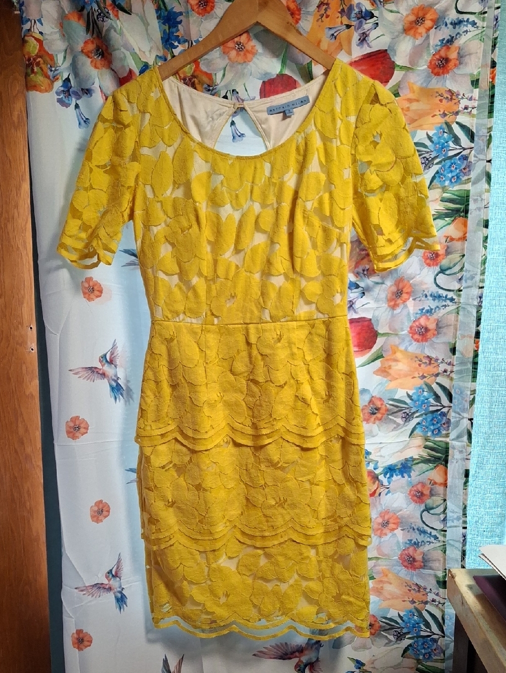 ANTONIO MELANI Yellow Lace Scallop Mini Dress Size 0